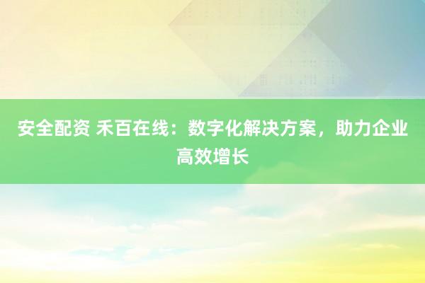 安全配资 禾百在线：数字化解决方案，助力企业高效增长