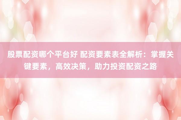 股票配资哪个平台好 配资要素表全解析：掌握关键要素，高效决策，助力投资配资之路