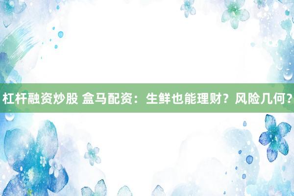 杠杆融资炒股 盒马配资：生鲜也能理财？风险几何？