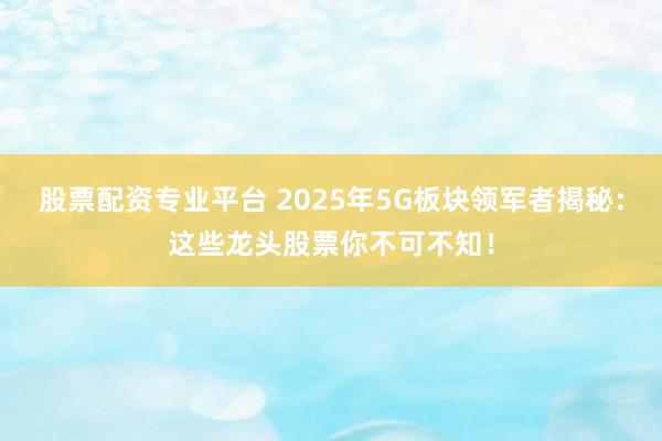 股票配资专业平台 2025年5G板块领军者揭秘：这些龙头股票你不可不知！
