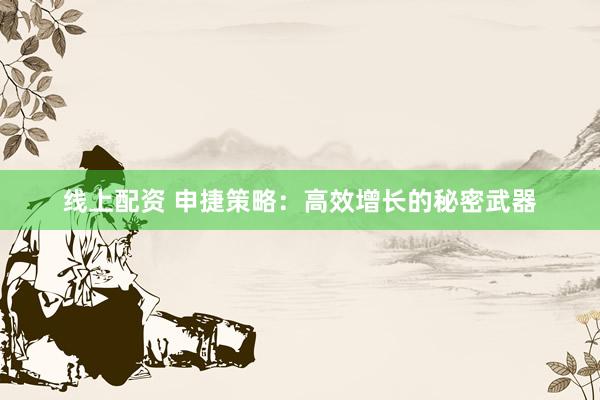 线上配资 申捷策略：高效增长的秘密武器