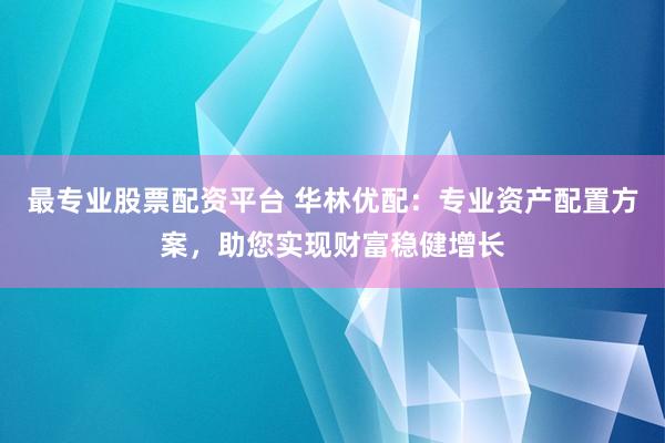 最专业股票配资平台 华林优配：专业资产配置方案，助您实现财富稳健增长