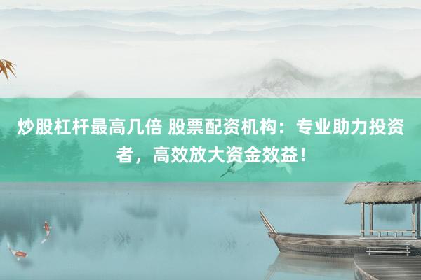 炒股杠杆最高几倍 股票配资机构：专业助力投资者，高效放大资金效益！