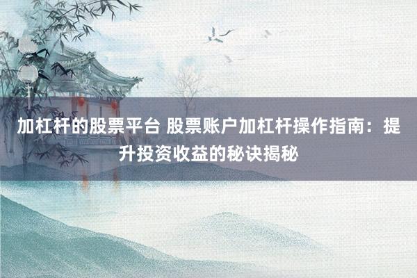 加杠杆的股票平台 股票账户加杠杆操作指南：提升投资收益的秘诀揭秘