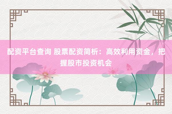 配资平台查询 股票配资简析:高效利用资金,把握股市投资机会