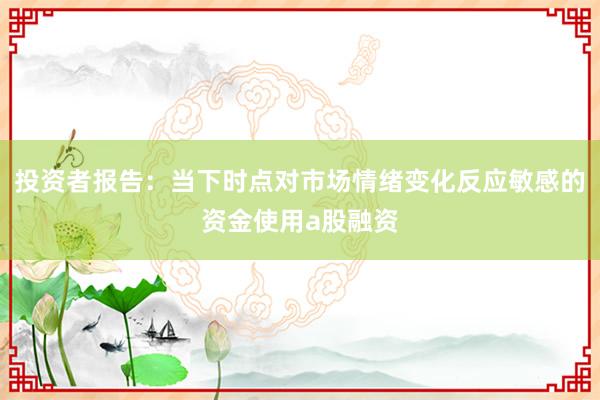 投资者报告：当下时点对市场情绪变化反应敏感的资金使用a股融资